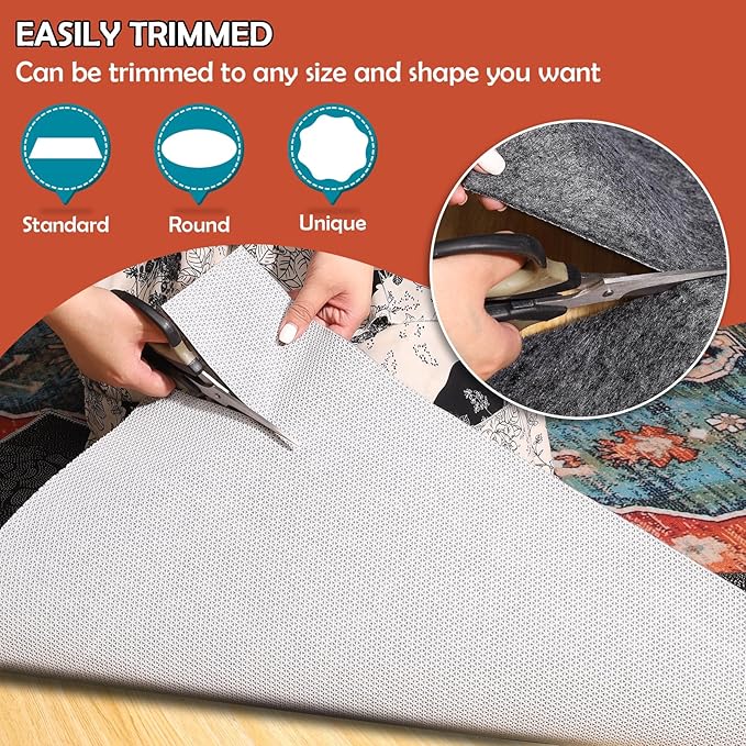 Waterproof Rug Pad, 4x6 Ft Under Area Rug Carpet Pad, Non Slip Rug Pads for All Floors and Hardwood Floors Finishes, Keep Carpets in Place Soft and Prevent Rug from Wrinkling or Buckling
