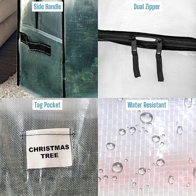 VENO Clear Christmas Tree Storage Bag - Fits 7.5 Ft Artificial Trees, Heavy Duty Large Bags with Zipper, Durable Handles, and Labeling Card Slot, Alternative to Storage Boxes with Lids