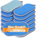Multi-Purpose Scrub Sponges Kitchen – 12 Pack Dish Sponge, Dual-Sided Non-Scratch Microfiber & Metal Scrubber, Reusable Sponges for Dishes, Pots, Glass, Sink, Stovetop & Bathroom (Blue)