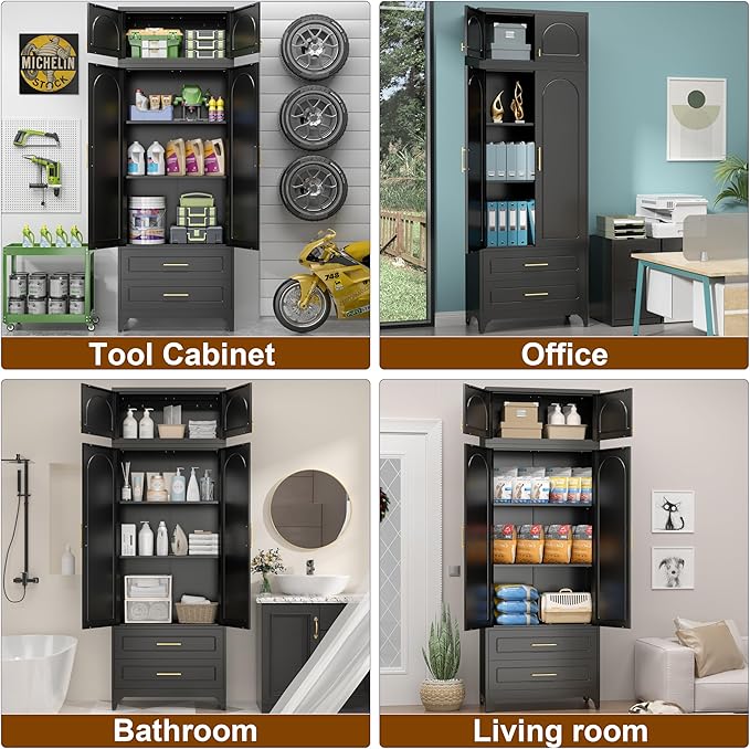 90" Pantry Kitchen Cabinet with Drawer, 75" Pantry Cabinets with 15" Cabinets, Freestanding Kitchen Storage Cabinet for Dining Room, Living Room, Alacena para Cocina, Assembly Required, Black