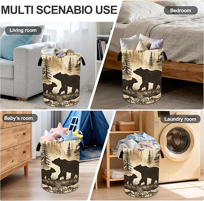 Bear Laundry Basket Storage Bin Foldable Laundry Hamper Clothes Storage Bucket Organizer 19.6x15.7 Inch For Laundry Room/Bedroom/Bathroom