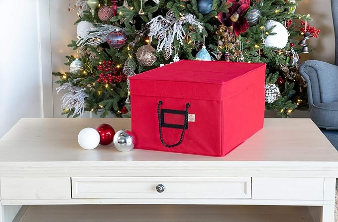 Santa's Bags [Christmas Ornament Storage Box with Dividers] - (Holds 72 Ornaments up to 3 Inches in Diameter) | Acid-Free Removable Trays with Separators | 3 Removable Drawer Style Trays