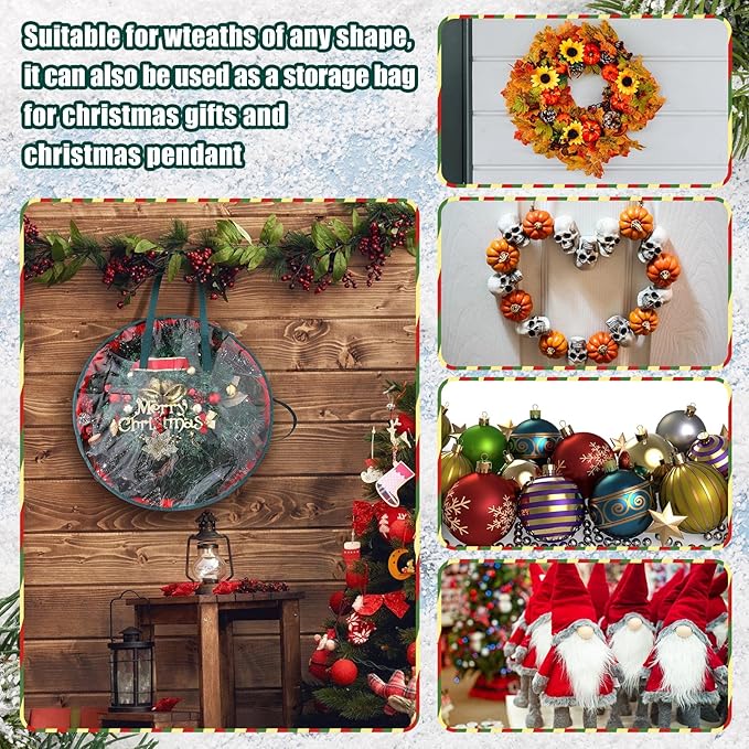 Shappy 4 Pcs Christmas Wreath Storage Bag Clear Wreath Box Wreath Storage Containers with Clear Window and Handle Christmas Garland Storage Containers for Xmas Holiday Seasonal Storage (24 Inch)