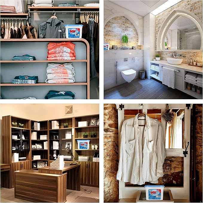 Moisture absorbers Boxes (6 Pack) - 10.5 Oz, Dehumidification Box, Moisture Absorber for Closet, Bathroom, Storage, Kitchens, Basement, Laundries, Spaces, Studies, Car, Boats, RVs, Boat. (6 Pack)