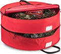 ZOBER Christmas Wreath Storage Container 36 Inch - Wreath Bag Fits 2 Wreaths Box - 600D Oxford Fabric - Interior Compartment for Storing Garlands, Wreaths Storage Bag W Strong Durable Handles - Red