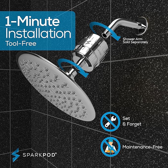 SparkPod Luxury Filtered Shower Head Set 23 Stage Shower Filter - Reduces Chlorine and Heavy Metals - High Pressure Showerhead Filter (9.5" Round, Luxury Polished Chrome)