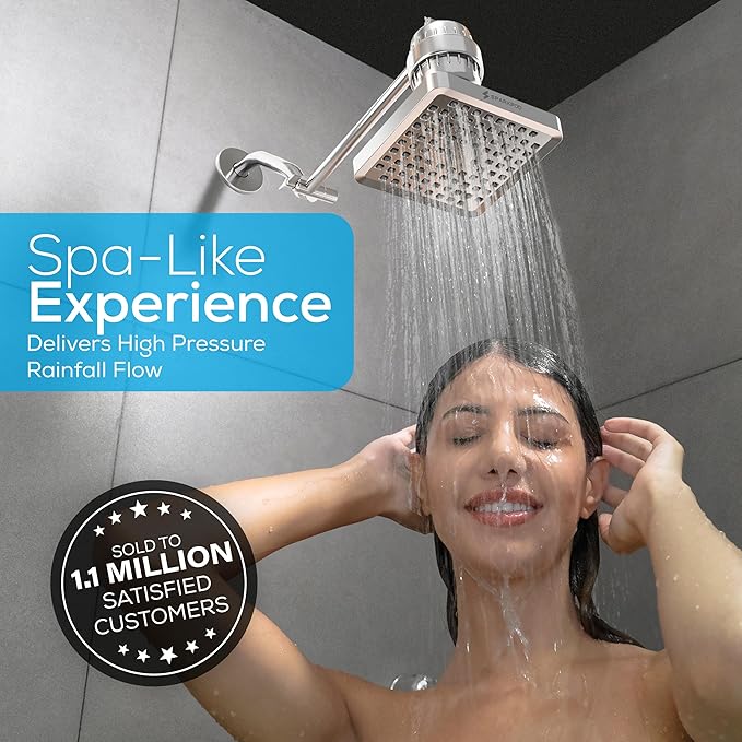 SparkPod Shower Head - High Pressure Rain - Premium Quality Luxury Design - 1-Min Install - Easy Clean Adjustable Replacement for Your Bathroom Shower Heads (Luxury Polished Chrome, 6 Inch Square)