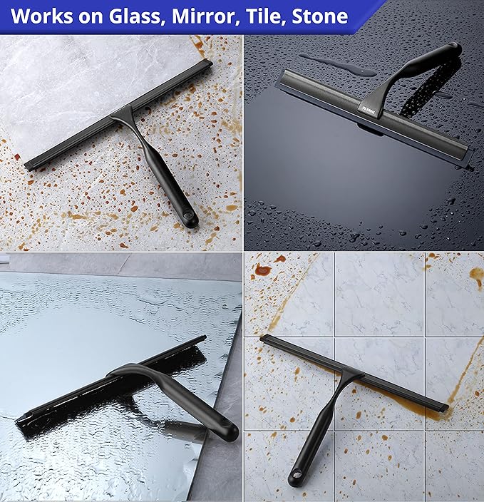 HOME SO Shower Squeegee in Matte Black; Effective Rubber Blade Squeegee for Windows, Glass Shower Doors, Car Windshield, Mirrors, Tile Walls, Kitchen Surfaces and More (Black, 12 inch)