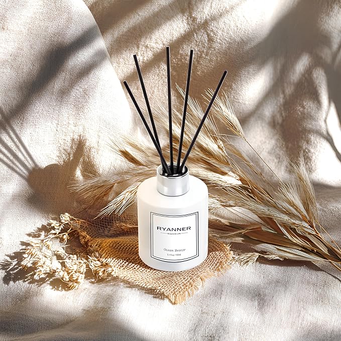 Reed Diffuser Set,5.1 fl oz Ocean Breeze Scent Diffuser with Sticks Home Fragrance Reed Diffuser with Essential Oil for Bathroom Shelf Decor&Air Freshener,Home Bathroom Office Decor & Gifts