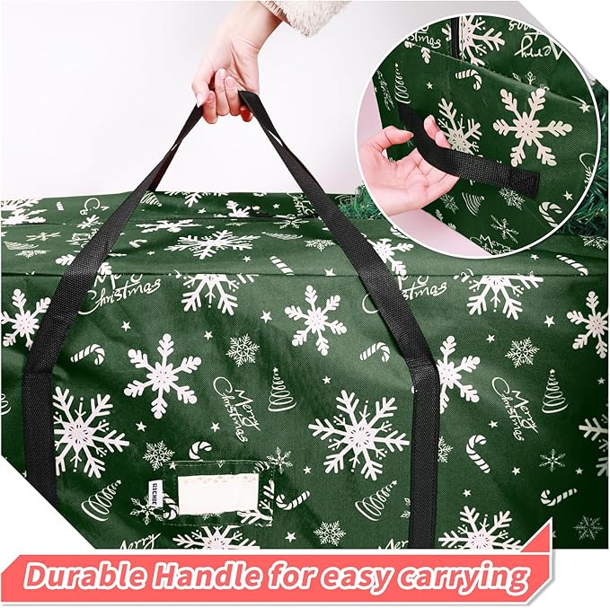 Christmas Tree Storage Bag 7.5 ft (3pc Set), 600D Oxford Tear-proof Xmas Tree Bag, Fits Up to 7 Foot Artificial Trees, Reinforced Handles&Zippered&Durable, Holiday Decoration Storage Bag, Green