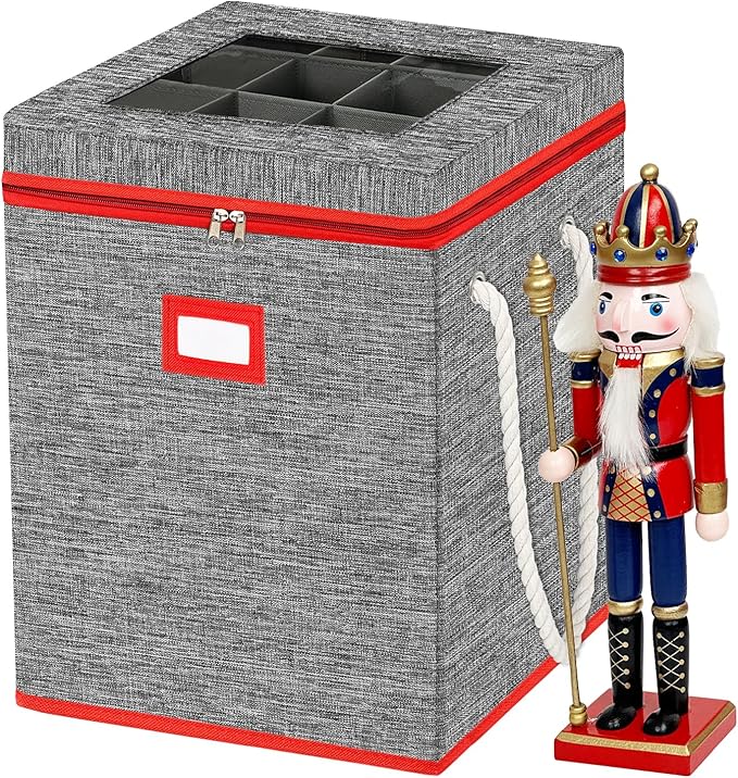 Christmas Nutcracker Collectibles Storage Box, Large Ornament Box for 9-16' Tall Nutcrackers, Ornaments (Red and Gray)