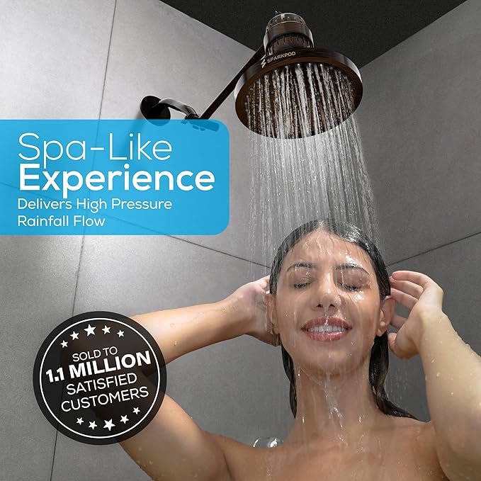 SparkPod Shower Head - High Pressure Rain - Premium Quality Luxury Design - 1-Min Install - Easy Clean Adjustable Replacement for Your Bathroom Shower Heads (Vintage Oil Rubbed Bronze, 8 Inch Round)