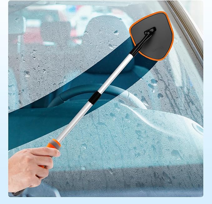 XINDELL Windshield Cleaner Tool, Car Interior Glass Cleaning Kit with 360° Rotating Head Extendable Handle, Reusable Microfiber Pads, Auto Detailing Windshield Cleaning Tool for Cars Trucks -Orange