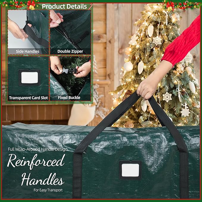 Large Christmas Tree Storage Bags Heavy Duty Tree Bags Holiday Storage Bags Protects From Moisture Or Dust,Alternative To Xmas Tree Storage Box (Green, 9 Ft)