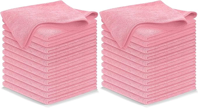 USANOOKS Microfiber Cleaning Cloth Light Pink - 24 Pcs 12.5"x12.5" - High Performance - 1200 Washes, Ultra Absorbent Towels Weave Grime & Liquid for Streak-Free Mirror Shine - Car Washing Cloth