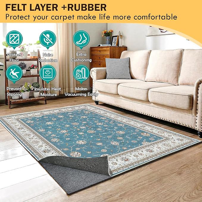 Waterproof Rug Pad, Thick 10x14 ft Under Area Rug Carpet Pad, Non Slip Felt Rug Pads for Hardwood Floors, Keep Carpets in Place Soft and Prevent Rug from Wrinkling or Buckling