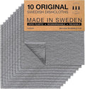 SUPERSCANDI 10 Pack Swedish Dishcloths for Kitchen - 100% Biodegradable & Compostable Reusable Paper Towels Washable, Food-Safe & Without Plastic - Dish Rags Suitable for Any Surface, Grey