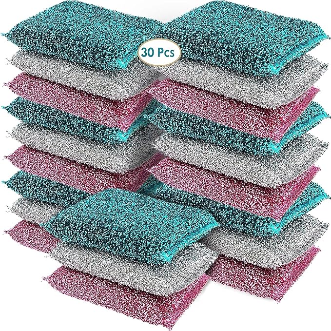 Sponges for Kitchen (30 Pcs Pack) - Non Scratch Scrubbers for Cleaning Dishes - Best Dish Sponge Scrub Pads for Dishwashing & Washing - Household Scrubber Supplies & Tool for Pots, Pans, Sink