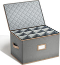Wine Glass Storage Box with Dividers, Quilted Hard Shell Organizer for Stemware and Glassware Sets, Ideal for Storage and Moving Supplies, 1-Pack, Grey