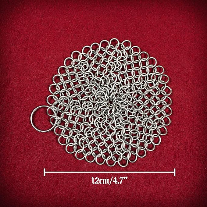Mythrojan Cast Iron Cleaner 4.5" x 4.5" 316L Stainless Steel Chainmail Scrubber Round For Cast Iron Pan Griddle Skillet Dutch Oven Wok, Pan Pot BBQ Grills