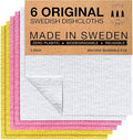 SUPERSCANDI 6 Pack Swedish Dishcloths for Kitchen - 100% Biodegradable & Compostable Reusable Paper Towels Washable, Food-Safe & Without Plastic - Dish Rags for Any Surface, Pink, Yellow, White