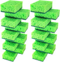 Okleen Green Multi Use Scrub Sponge. Made in Europe. 18 Pk, 4.3x2.8x1.4 inches. Odorless Heavy Duty and Non Scratch Fiber. Thick, Durable and Delicate Scrubber for Pans, Bowls, Jars, Sink, Floor