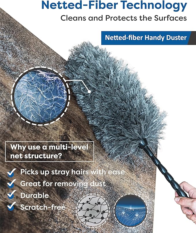 Rocktex Feather Duster Kit with 5.6ft Extension Pole, 4 Dusting Brush for Cleaning Home Wall Ceiling Fan Cobweb, Microfiber Static Washable Dusters, Black Dark Gray