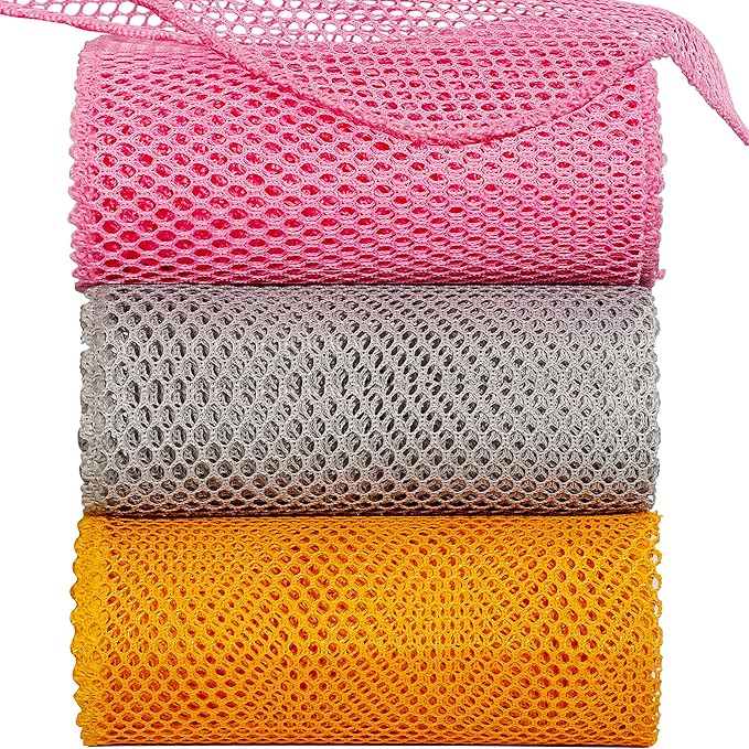 BAIKAFU 12Pcs Dish Wash Net,Innovative Mesh Cloth,Ultra Non-Scratch Dish Rags for Washing Dishes,100% No Odor/Quick Dry,Perfect Scrubber,Dish Sponges for Washing Dishes Yellow/Pink/Gray