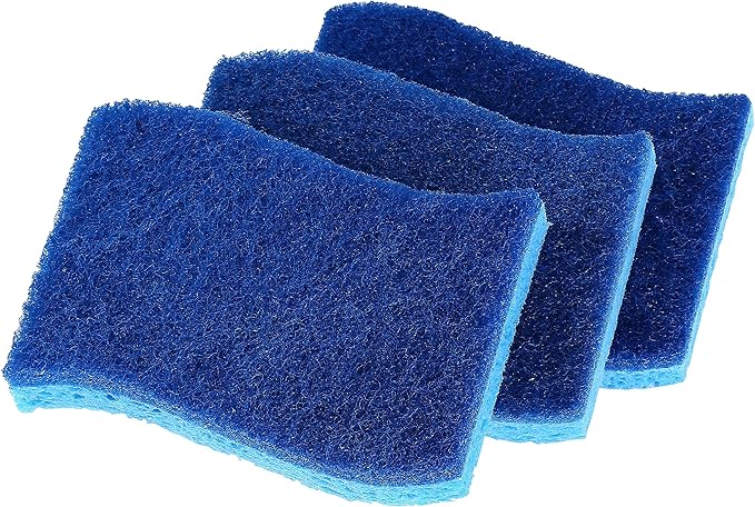 Superio Non-Scratch Cellulose Sponge Scrub (12-Pack) Heavy Duty Kitchen Sponges Scrubbers with Scouring Pad (Blue)